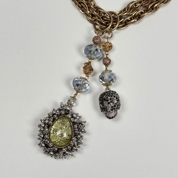 NWT Vintage Y2K Betsey Johnson Chunky Chain Pendant Necklace Gold Skull - Picture 6 of 16